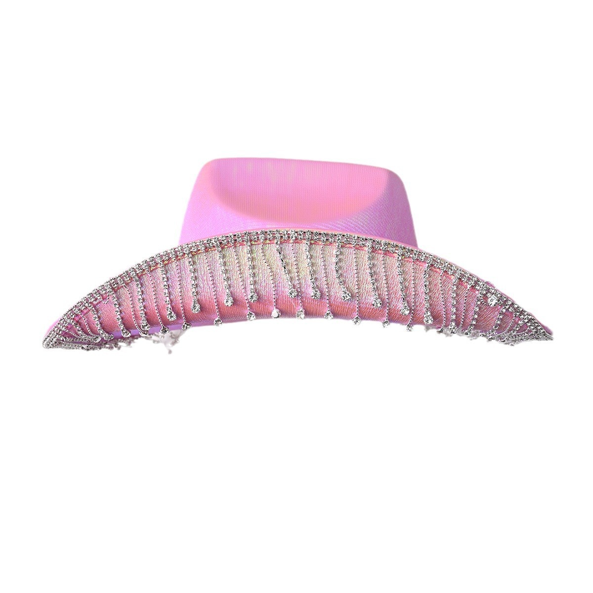 Chapéu de cowboy feminino estilo western, elegante, com franjas brilhantes de strass e aba larga. Chapéu popular e reluzente._voghion.com