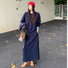 圆领卫衣高腰显瘦半身裙两件套女秋冬新款一整套气质时尚套装裙子