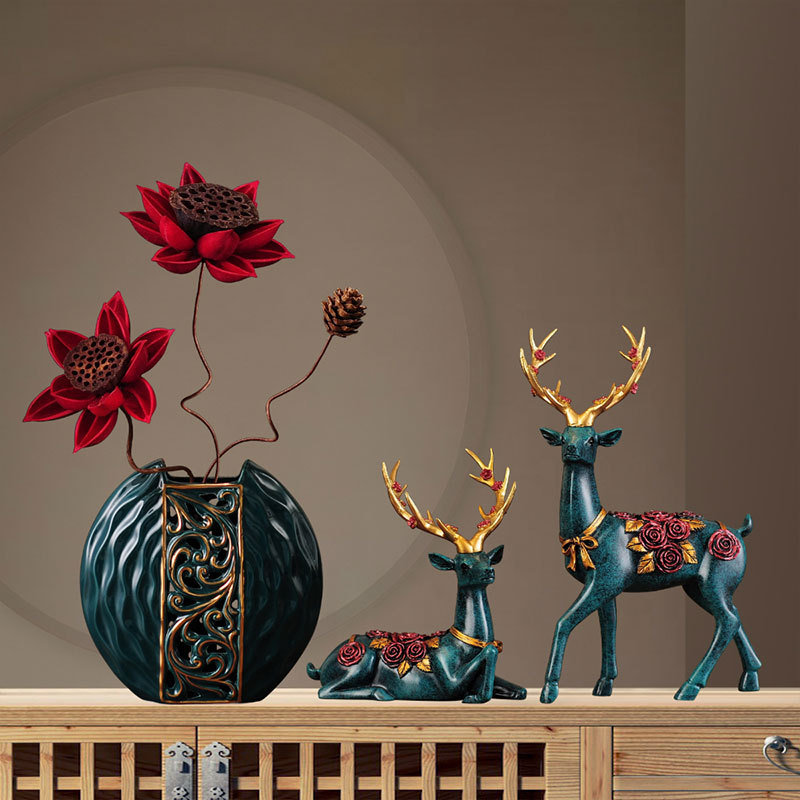厂家批发新中式花瓶鹿摆件卧室客厅家居创意饰品公司办公桌面玄关