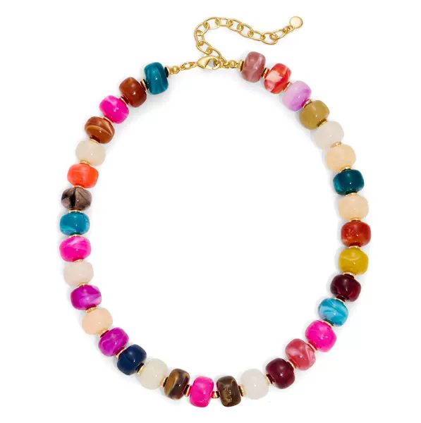 Amazon Bestseller Exaggerated Colorful Resin Necklace Handmade Beaded Heart Pendant Fashionable Simple Clavicle Chain