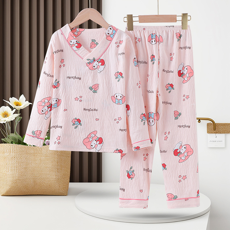 Niños niñas nubes pijamas de algodón set de cuello en V pantalones de manga larga dibujos animados lindos primavera y otoño ropa para el hogar de niños mayores