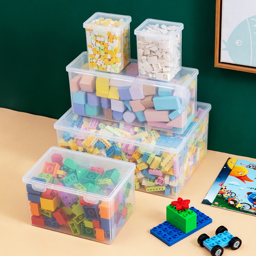 Children's toy storage box with lid small particle building blocks Lego storage box plastic transparent sundries storage box wholesale