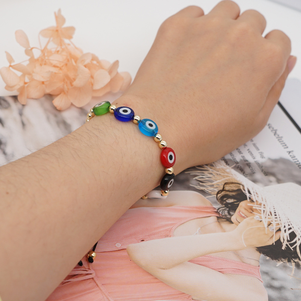 Bracelet En Verre Multicolore Avec Perles En Or Acrylique À La Mode display picture 1