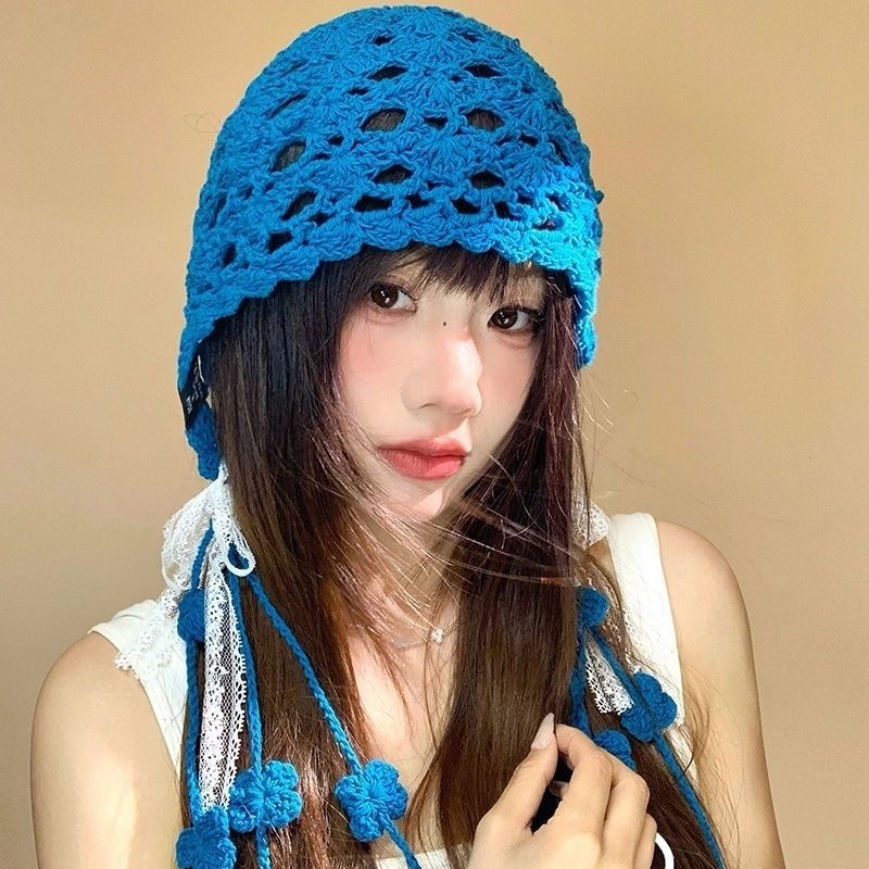 川西旅游民族风包头帽女薄款镂空花朵针织套头帽文艺显脸小头巾帽|undefined