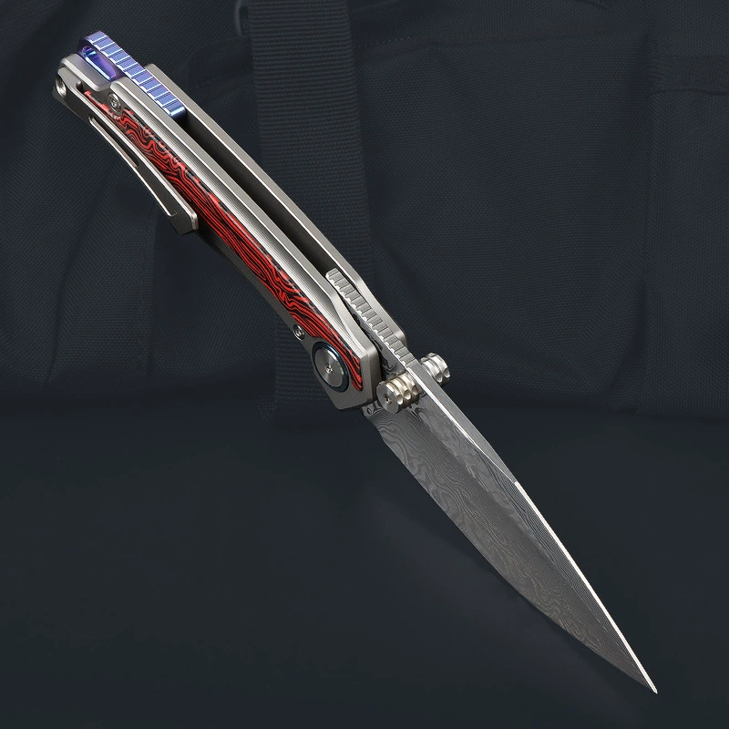 Outdoor high hardness powder-free Damascus steel collection knife Damascus titanium alloy handle folding knife gift box folding knife
