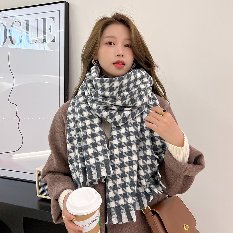 2022 Otoño e Invierno nueva bufanda de Cachemira houndstooth chal estilo coreano Dongdaemun engrosada bufanda de pareja caliente