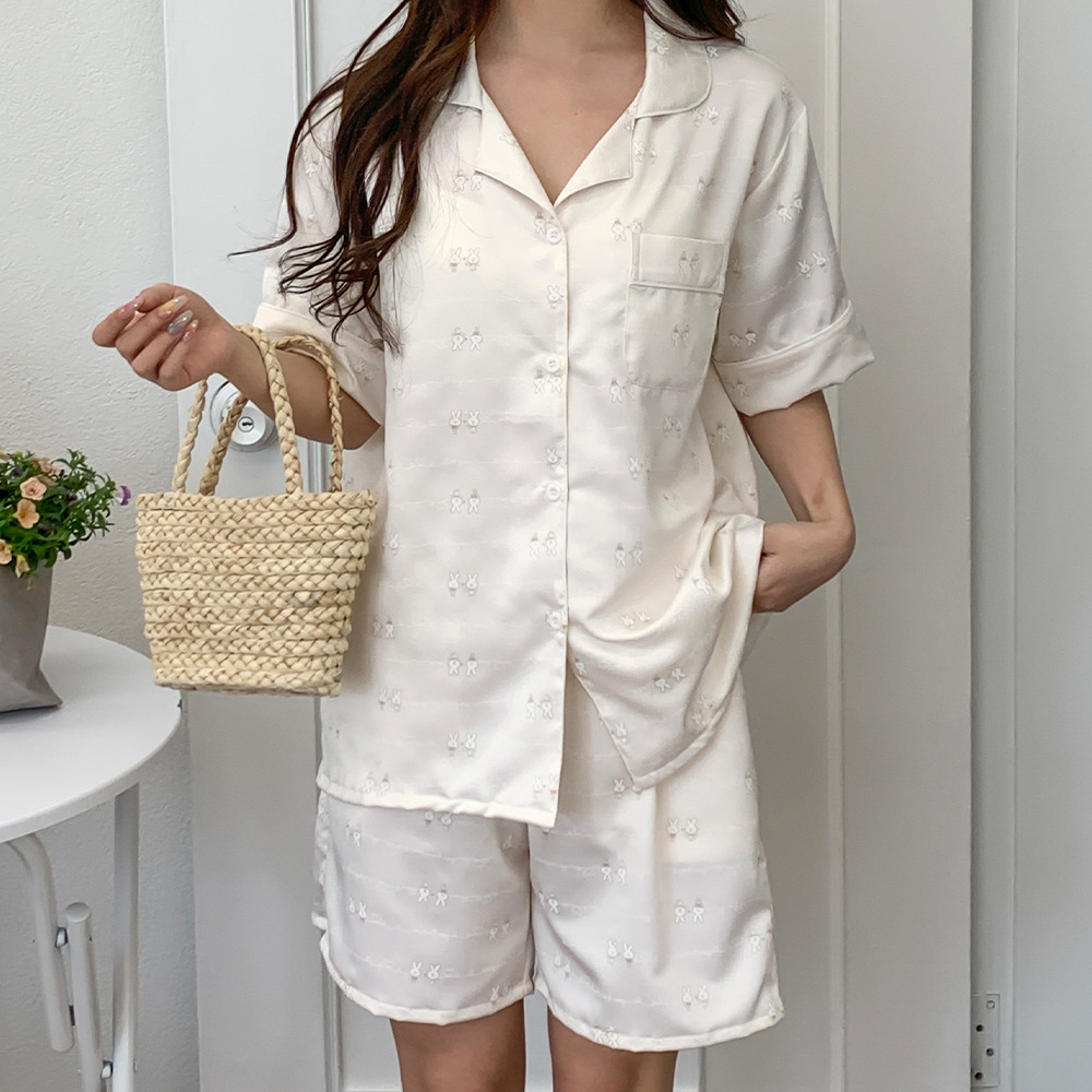 Pijamas ropa para el hogar de las mujeres Algodón puro verano corto ropa para el hogar Clase un traje de algodón puro collar simple traje de dos piezas