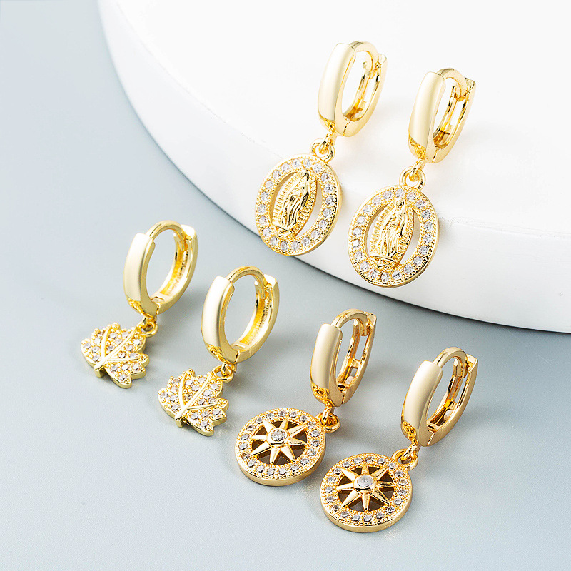 wholesale jewelry simple hollow sun leaves Virgin Mary copper earrings Nihaojewelrypicture2