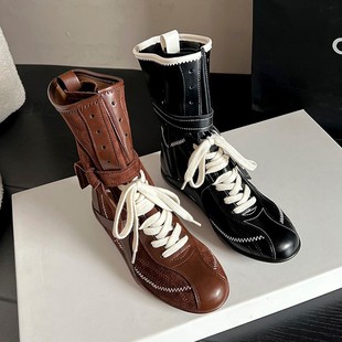 Lan Guan Version ~ Women's Height-Increasing Duck Hunting Boots, Versatile Color-Blocking Lace-Up Boxing Boots, Outdoor Workwear Martin Boots