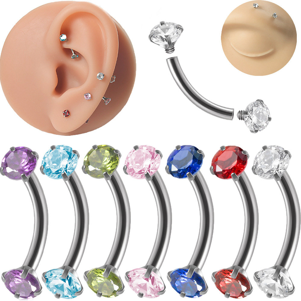 Eyebrow Nails Classification 1 Piece Ear Cartilage Rings & Studs IG Style Geometric 304 Stainless Steel Zircon Inlay Zircon Eyebrow Studs