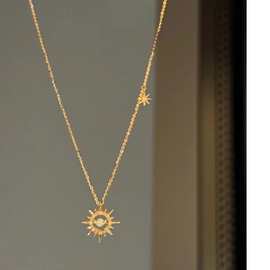 法式朋克风做旧星芒项链女超闪高级感个性太阳花锁骨链颈链代发