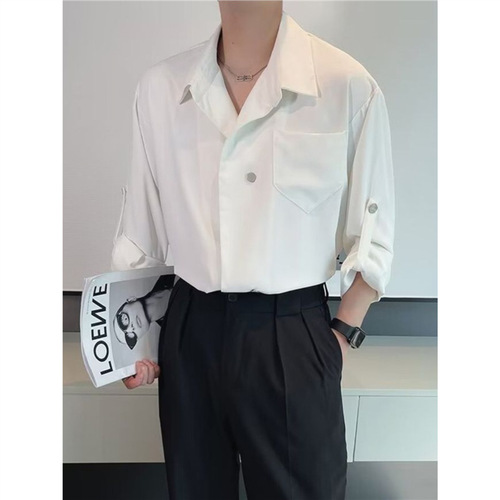 2025 Spring and Autumn High-Grade Casual Shirt Men's Long-Sleeve Leisure Suit Korean Version Light Mature Style Cool Casual Top