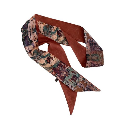 New Chinese Style Retro Dunhuang Series Silk Scarf Versatile Long Striped Hair Tying Band with Floating Ribbons, Elegant Match with Shirts and Small Collar Scarf