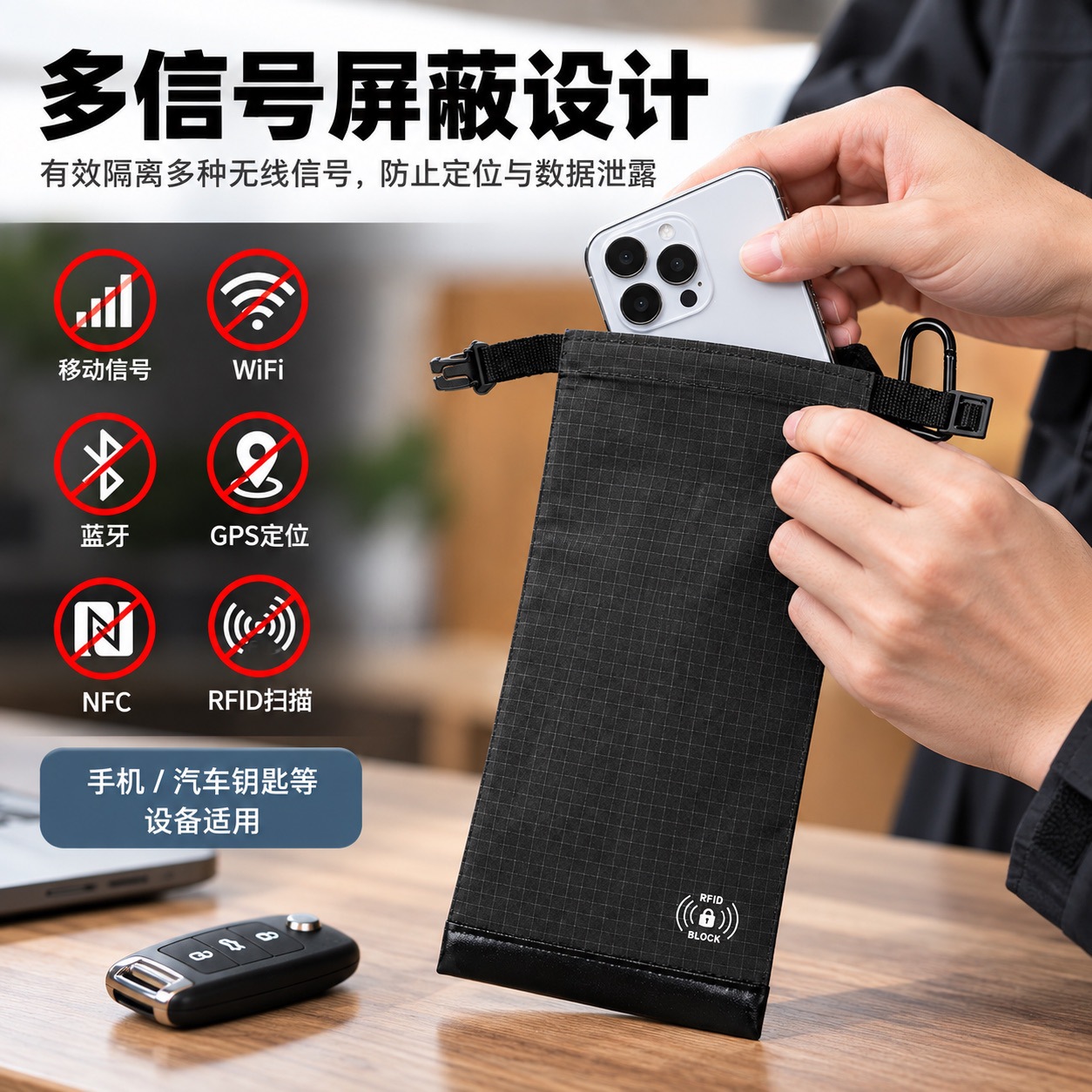RFID mobile phone signal shielding bag, nylon anti-positioning mobile phone bag, double-layer mobile phone bag, Faraday shielding bag