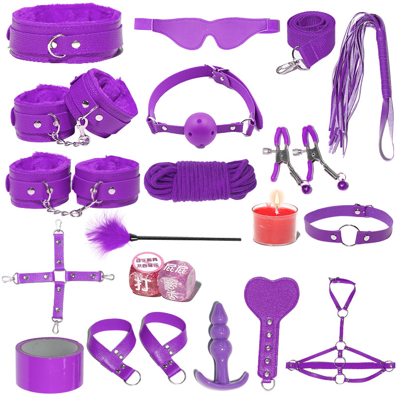 Juego de accesorios Jiuai SM incluido con esposas, látigo de cuero, tapón anal, suministros divertidos para habitaciones de parejas adultas, herramientas de juego sexual