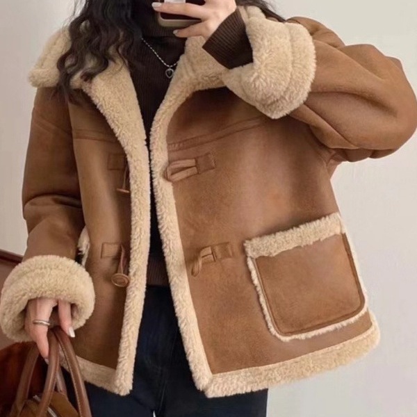 Popular Lamb Fur All-In-One Jacket for Women, Popular 2025 Winter New Style Fleece-Lined and Thickeneded Motorcycle Jacket for Small People