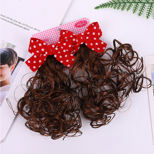 new children's wig girl baby long hair girl bow short curly hair princess hairpin hair accessories headdress