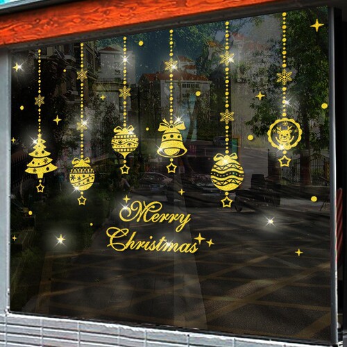 Gold Christmas Decorations Glass Sticker Door Sticker Shopping Mall Store Scene Decoration Wall Sticker Window Decal Self-Adhesive