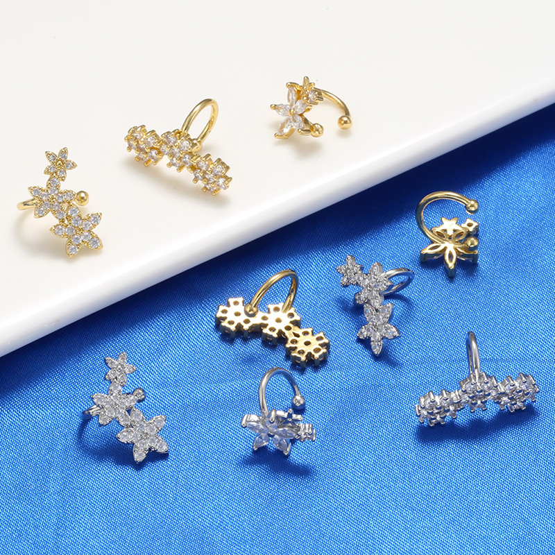Sweet Flower Copper Plating Zircon Ear clips 1 Piece