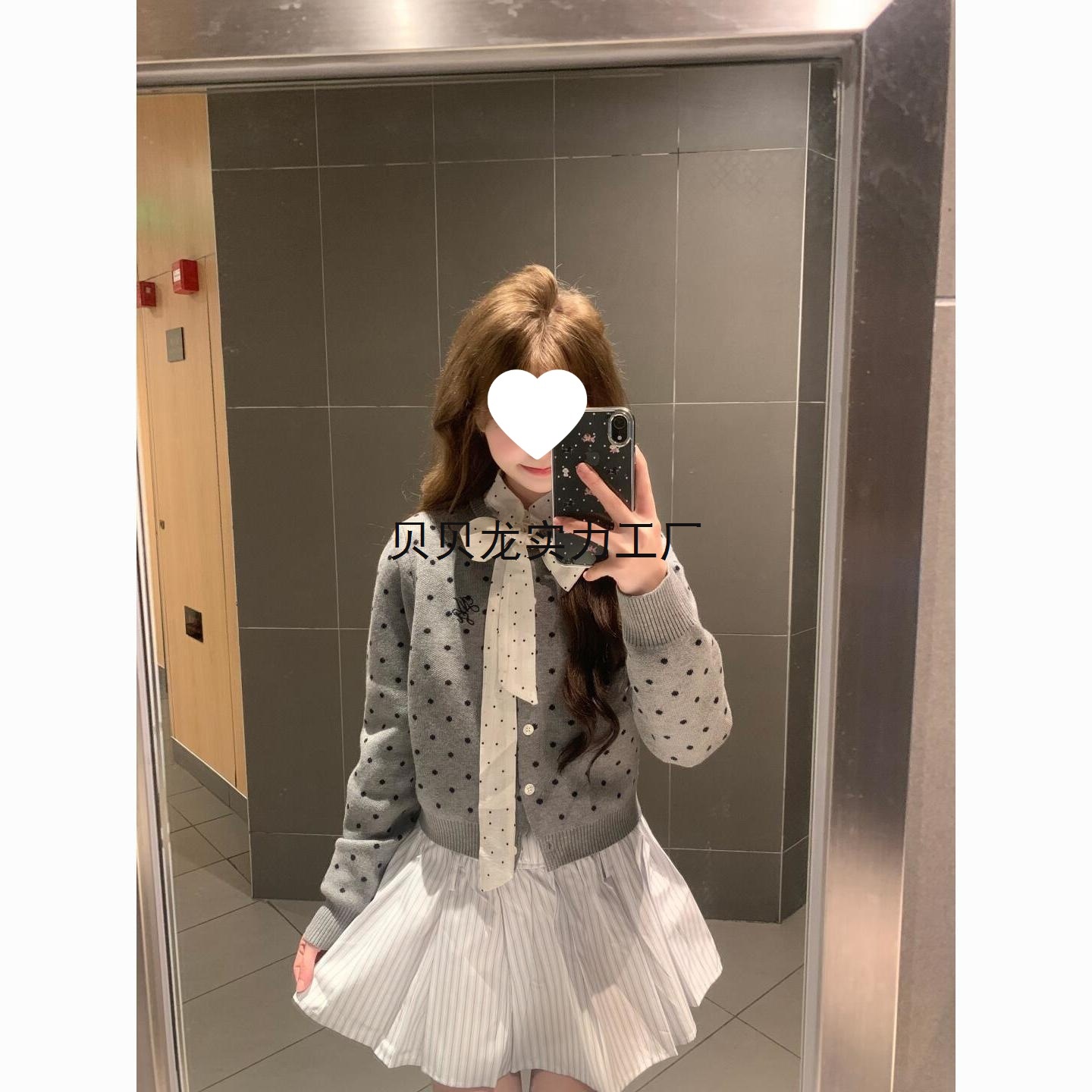 American Retro Polka Dot Round Neck Sweater Cardigan + Shirt Dress Spring and Winter New College Style Two-Piece Set