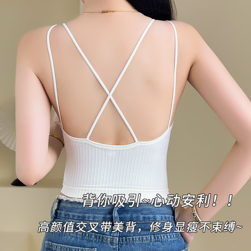 Cross beautiful back camisole girl base wrap breast tube top underwear women's fixed cup sports hot girl outer wear summer