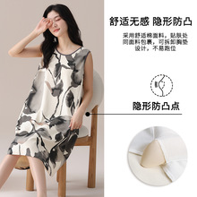 纯棉背心裙女夏季无袖印花宽松休闲可拆卸胸垫女士连衣裙睡衣夏天