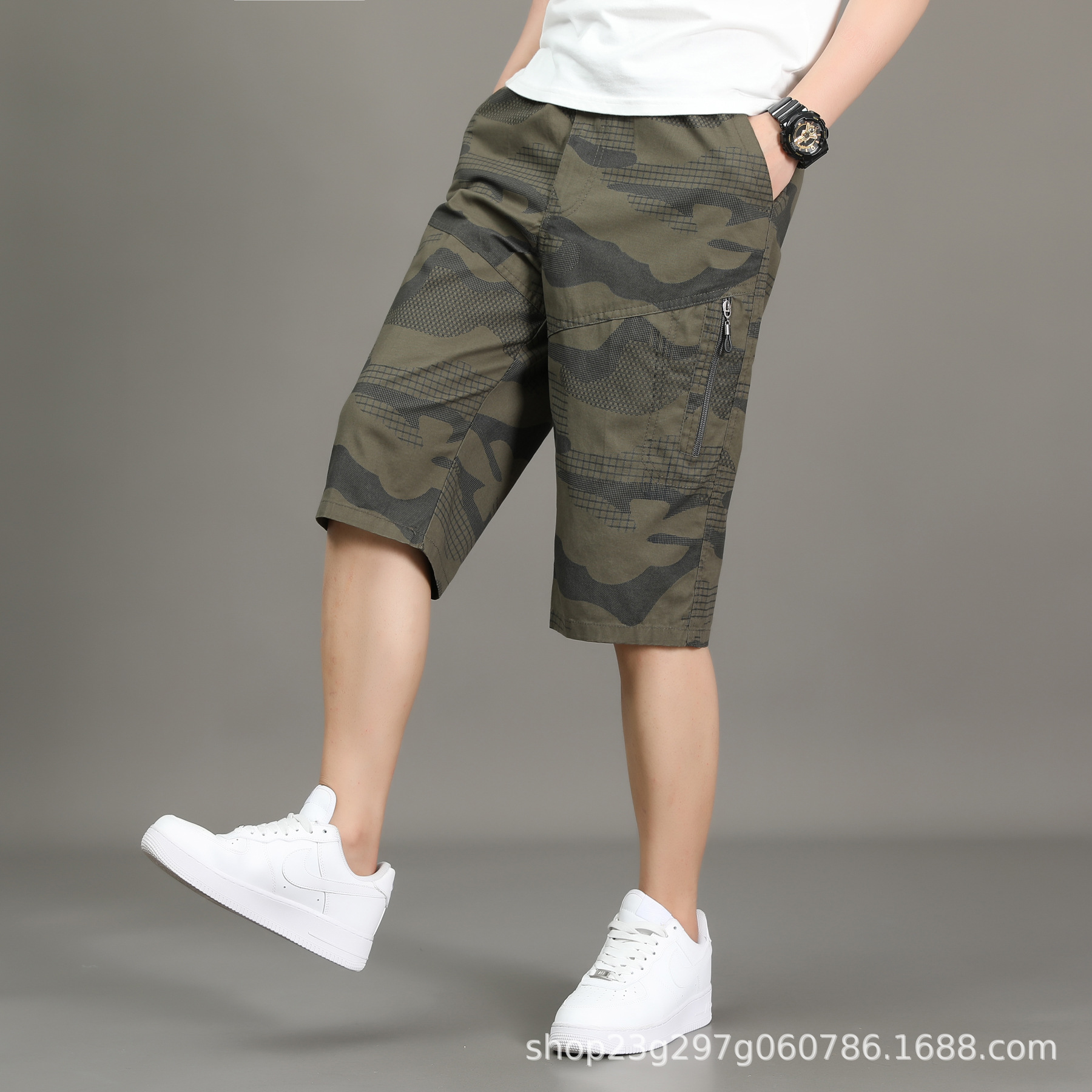 Camouflage Cropped Pants Men's Slim-fit Casual Shorts Men's Loose Pure Cotton Cropped Pants Thin Dads Medium Pants Beach Pants