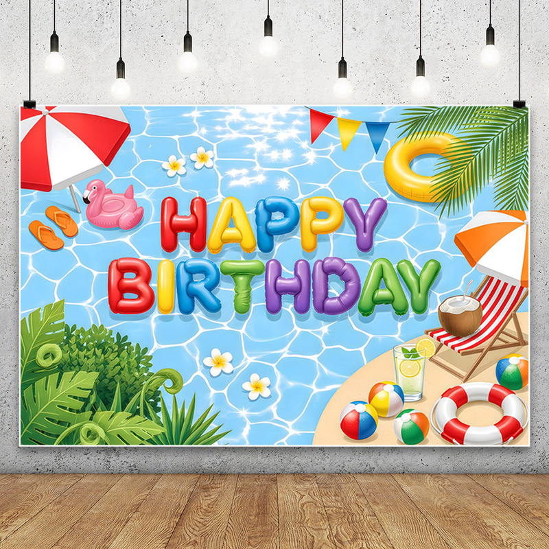 New foreign trade colorful summer beach swimming pool children's theme party scene photography backdrop banner