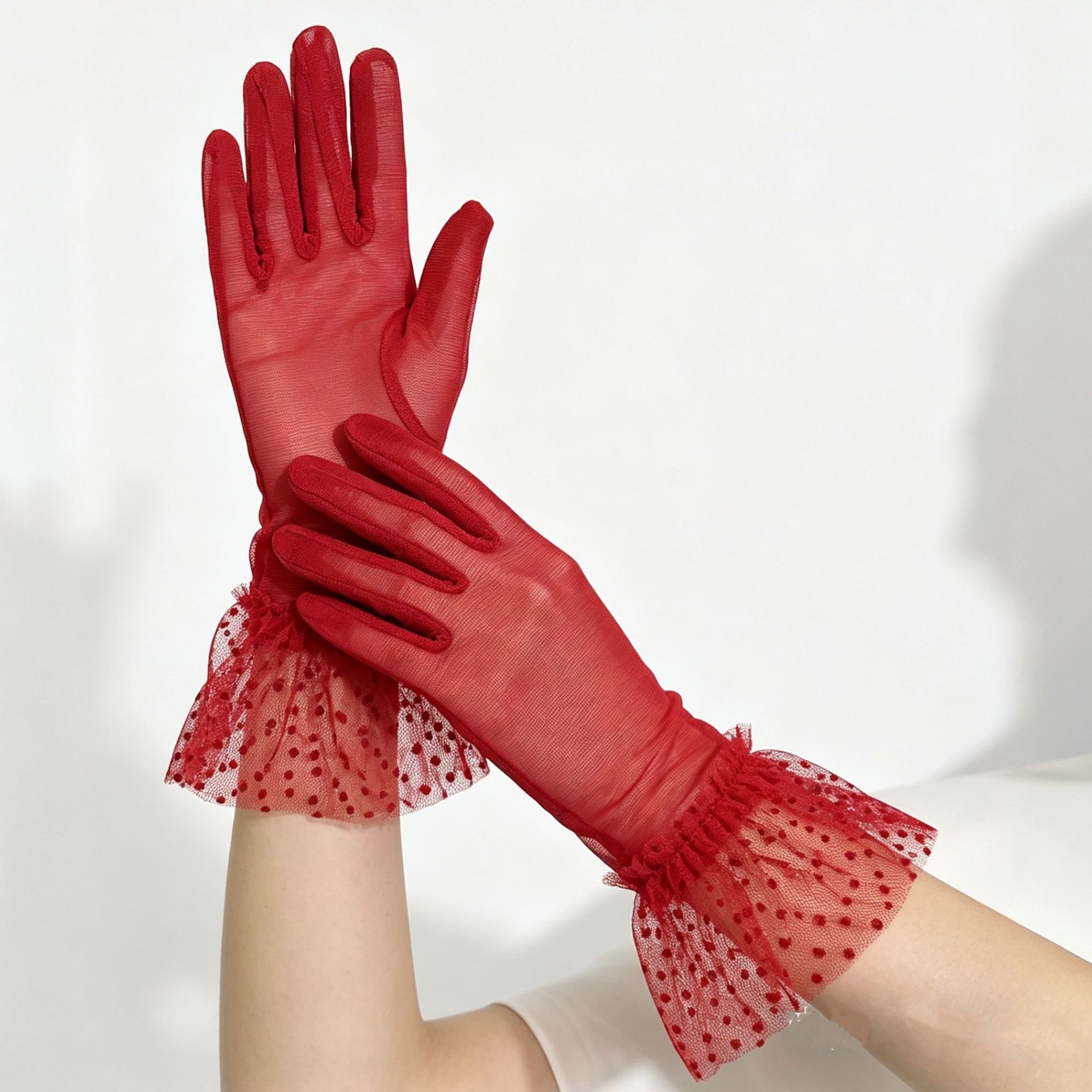 Guantes Cortos para Novia de Hilo de Malla, Transpirables con Protección Solar, para Escenario y Fotografía image 1