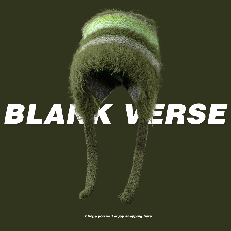 Cappello di lana lavorato a maglia con lacci, protezione per le orecchie, autunno e inverno, colore sfumato, a righe, caldo, in peluche, da donna_voghion.com