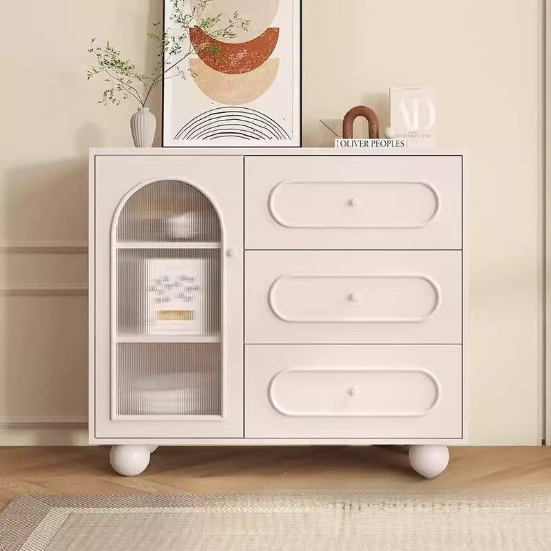 Cream-Colored Sideboard, Modern and Simple, Home-Use Living Room Storage Cabinet, Kitchen Storage Cabinet, Wall-Mounted Integrated Tea Cabinet