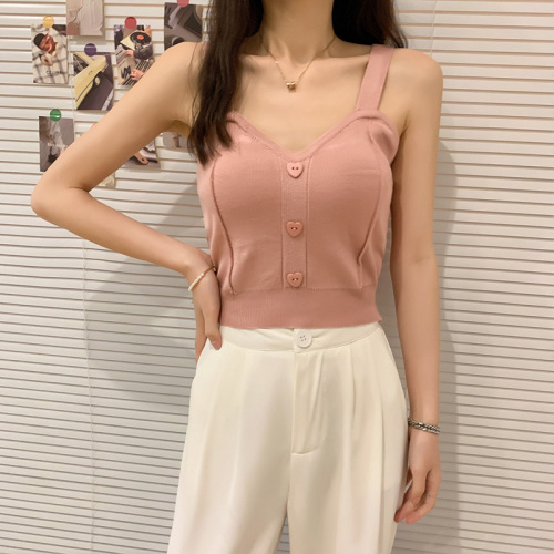 V-neck vest suspender women's 2024 new summer Korean style inner slim fit knitted bottoming top