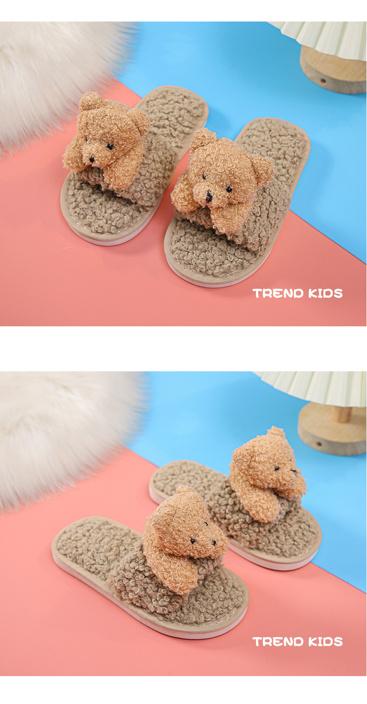 Children's Lamb Hair Open-toed Slippers Non-slip Plush Flat-heeled Soft-soled Slippers display picture 3