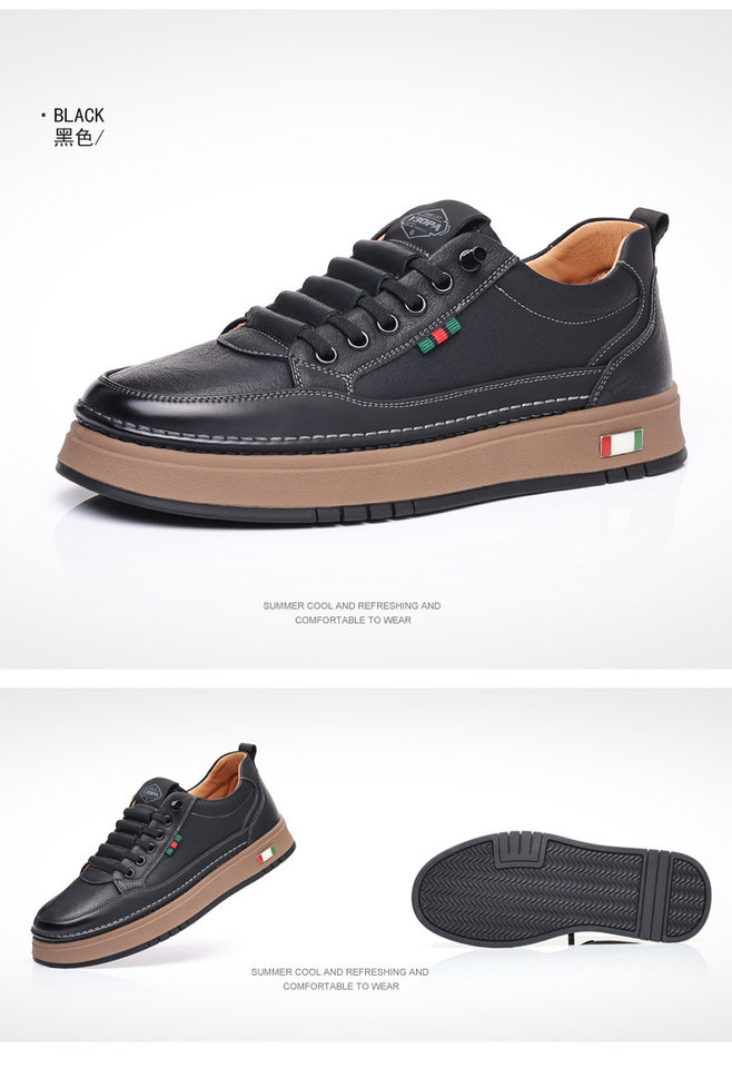 Giày da nam cổ thấp đế bằng, sneaker da bò mũi tròn phối dây thun, đế mềm thoáng khí — PZ7775 Màu nâu, PZ7775 màu be, PZ7775 màu trắng, PZ7775 màu đen chi tiết 22