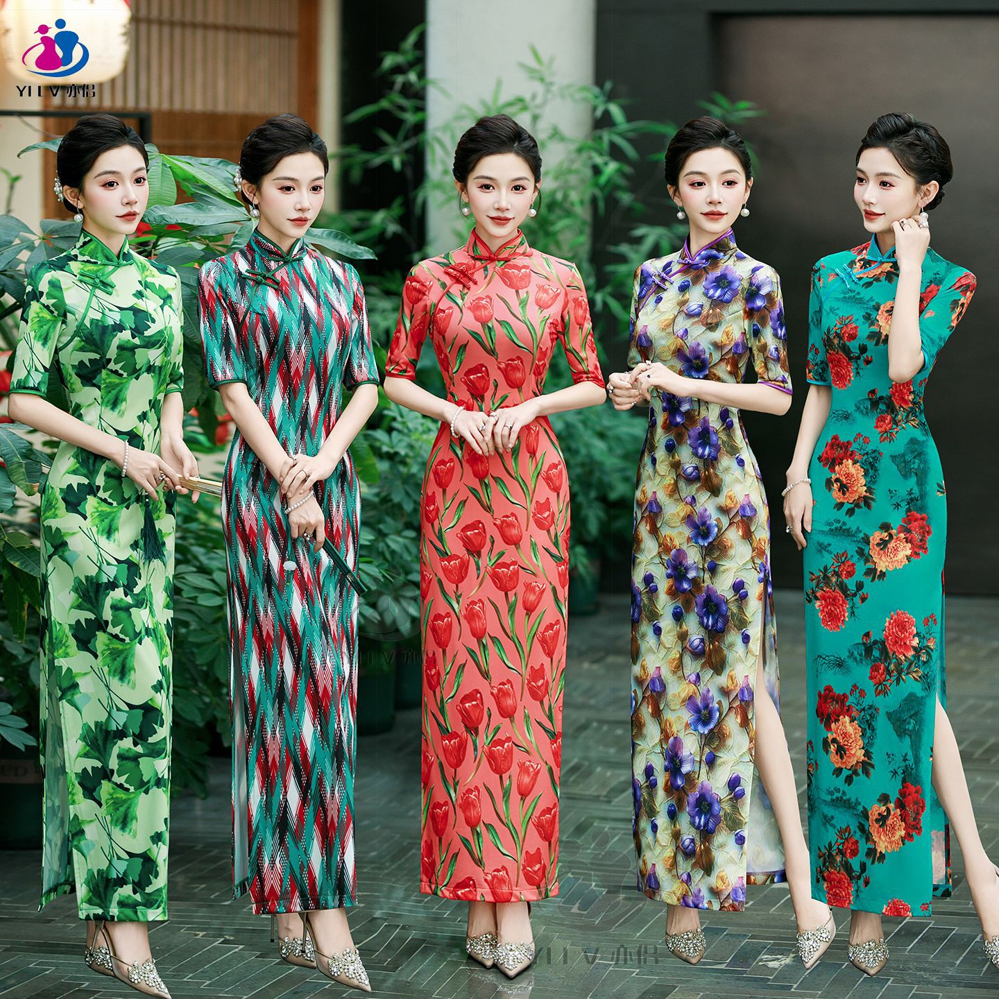 旗袍25夏季连衣裙老上海大码演出改良妈妈装广场舞立体印花中国风