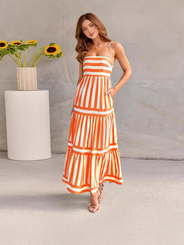 European and American Style Cross-Border New Women's Clothing Amazon Positioning Women's Sleeveless Mid-Length Suspender Dress