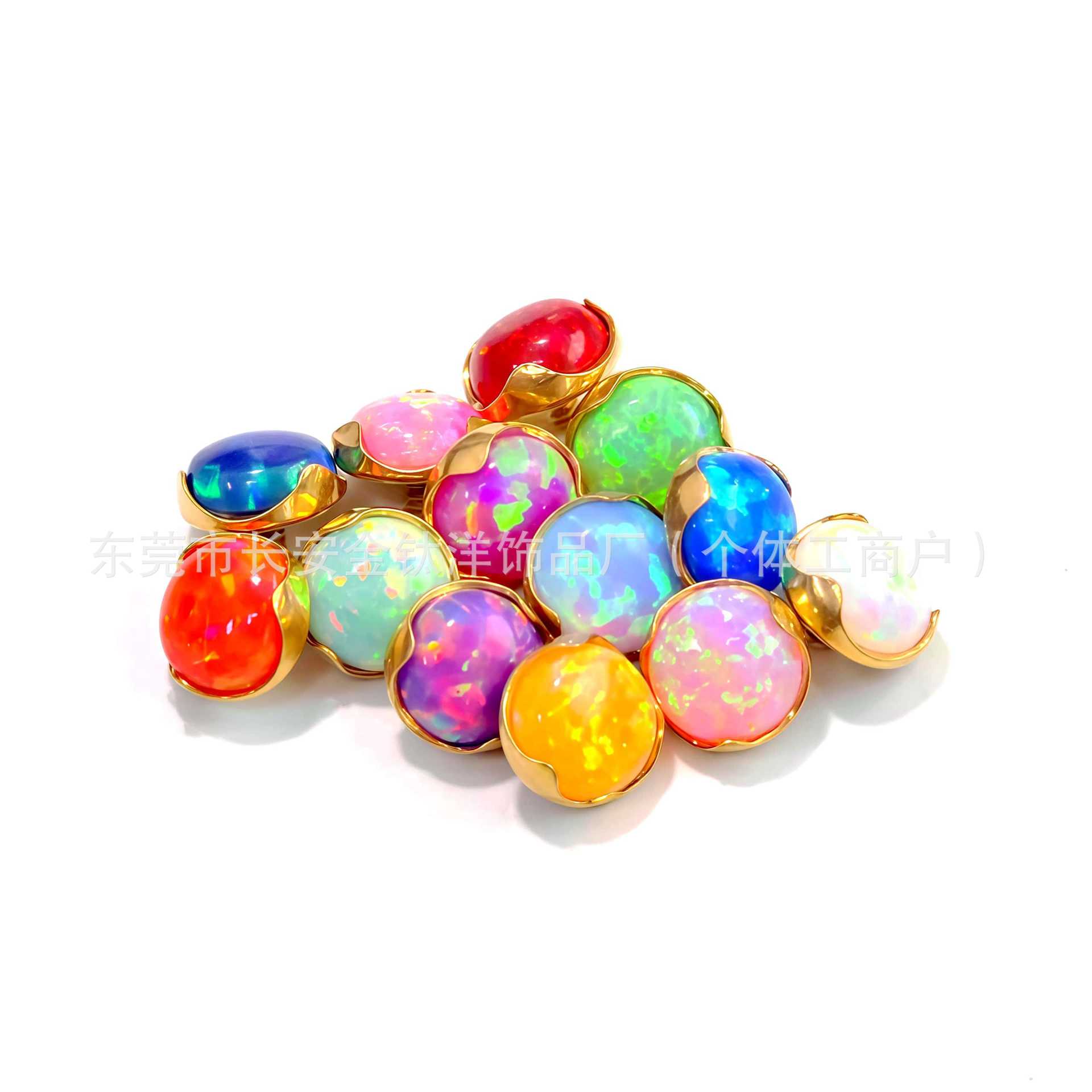 F136 Titanium 18K Gold-Plated Wavy Edge Opal Navel Nail Lip Nail Tongue Nail Ear Nail G23 Titanium Alloy Piercing Jewelry detail image 8