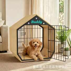 跨境木质宠物窝四季通用带门狗笼小型犬猫床六边形狗窝猫房子别墅
