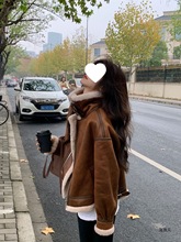 洺惠元皮毛一体羊羔毛外套女麂皮绒复古机车服夹克皮草短款羊剪绒