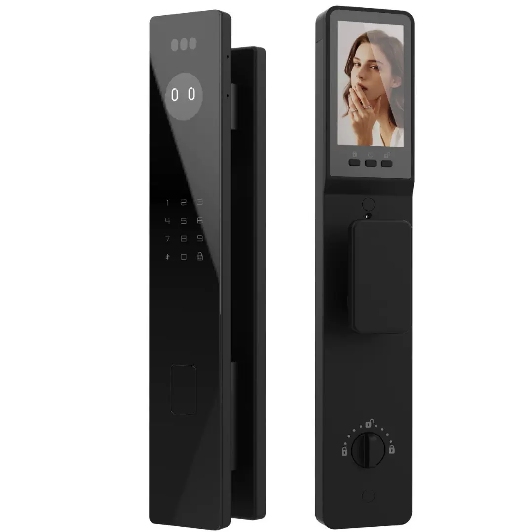 跨境3D人脸全自动家用入户门防盗门可视猫眼电子锁AI圆屏智能门锁