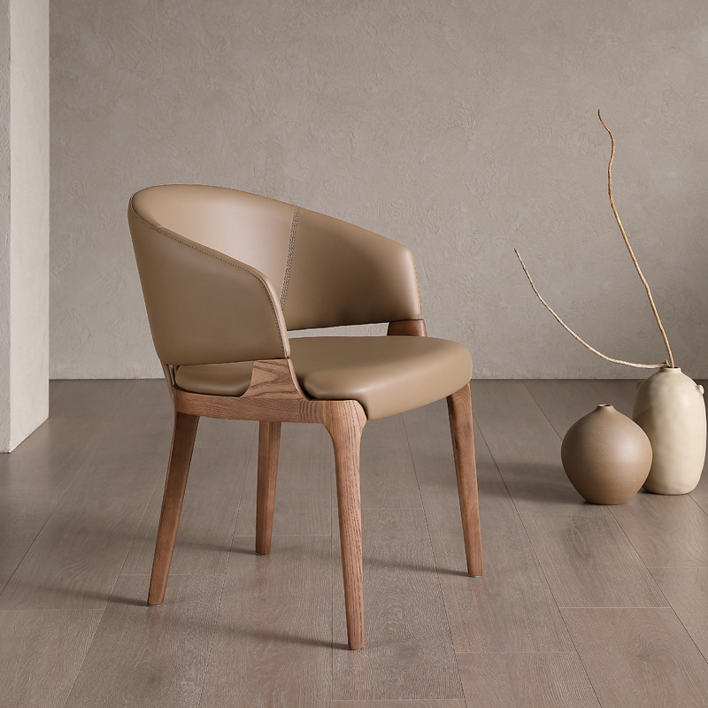 Middle Ancient Style Designer Dining Chair Hotel Book Chair Restaurant Leather Chair Mortise and Tenon Solid Wood Chair Home High-grade Sense Dining Chair