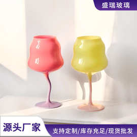 水晶扭扭红酒杯奶油玻璃酒杯马卡龙高脚杯复古糖果酒神中古杯轻奢