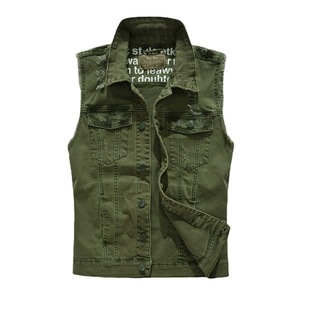 Men's Distinctive Lapel Vest Youth Casual Army Green Denim Vest Top