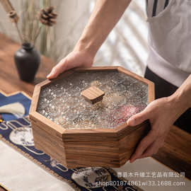 干果盒胡桃木分格零食茶点收纳盒带盖实木多格盒干果盘糖果盒可定