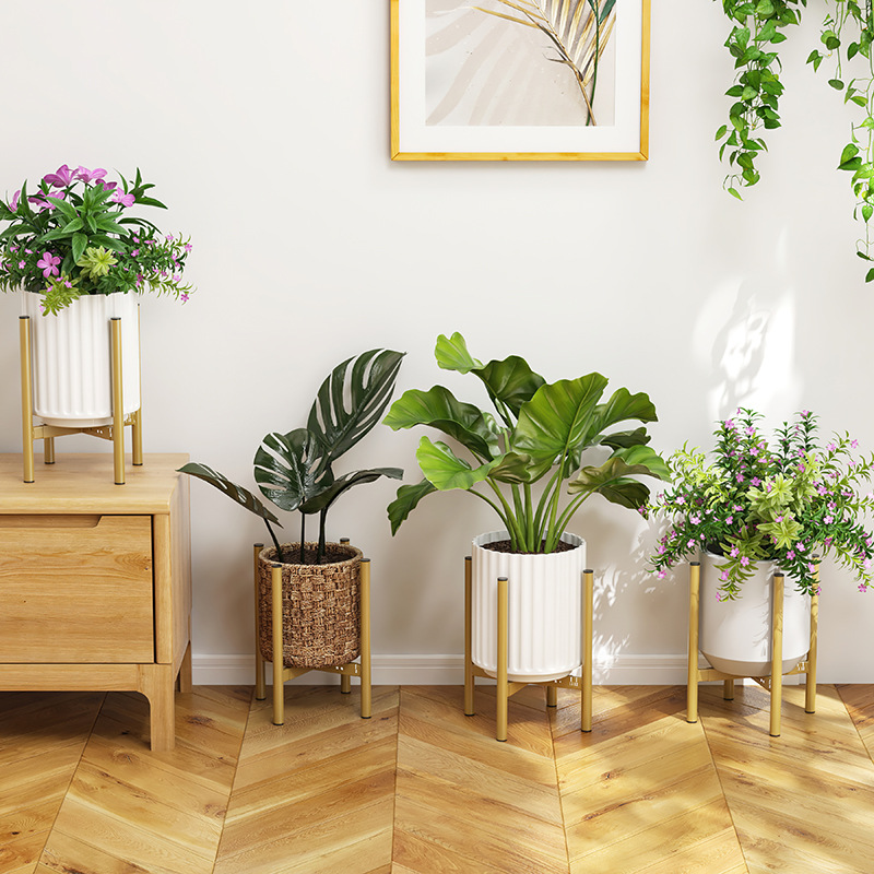 Indoor gardening flower pot stand Floor-standing metal flower pot stand Modern simple cross multi-layer telescopic flower stand
