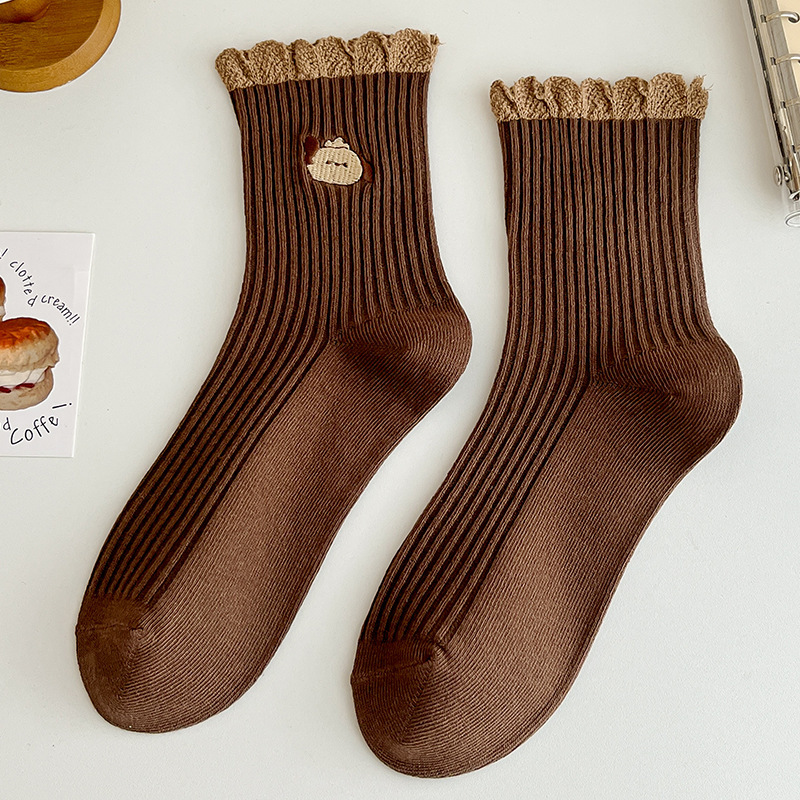 Medias de calcetines de mujer curry serie de dibujos animados bordados encaje cuatro estaciones verano y otoño nuevo estilo encantador japonés retro en la tendencia