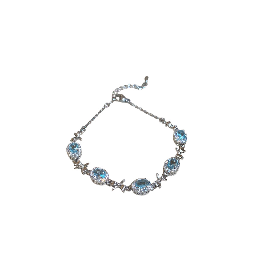 Pulsera de lazo ovalado de circón azul marino, exquisita pulsera ligera y de lujo de alta gama, pulsera de diseño de nicho