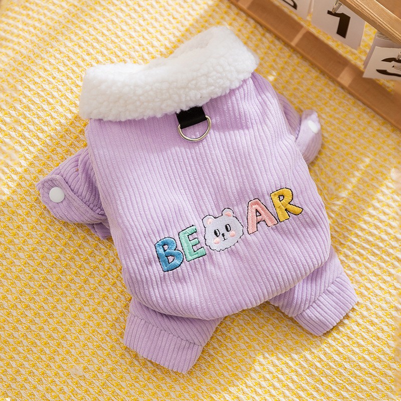 Perro de otoño e invierno, bolsillo de algodón acolchado cálido grueso, chaqueta acolchada de algodón de cuatro patas, gato Teddy Bichon, ropa para perros