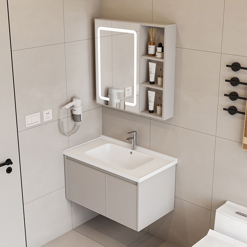 Cream-Colored Minimalist Bathroom Sink and Vanity Combo, Ceramic Integrated Washbasin Set