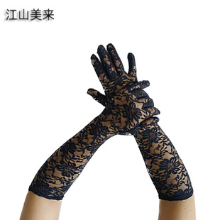 Factory direct long mesh lace gloves large chrysanthemum decoration summer stretch breathable sunscreen retro elegant